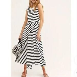 FP Beach Blue Stripe Wrap Overlay Midi Dress Small Free People Nautical